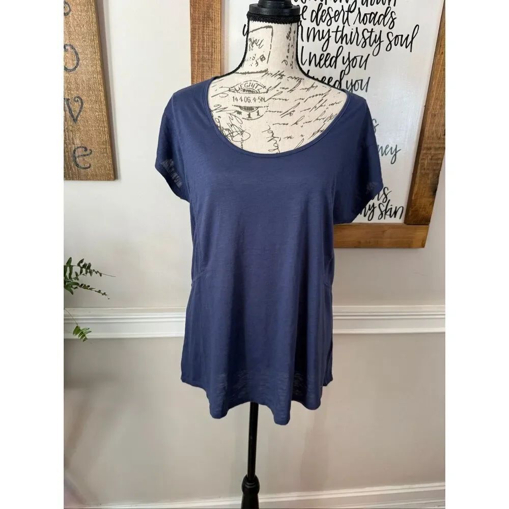 Freely Women's Scoop Neck Lightweight Hi-low Hem Rayon Blend Tee Blue XL